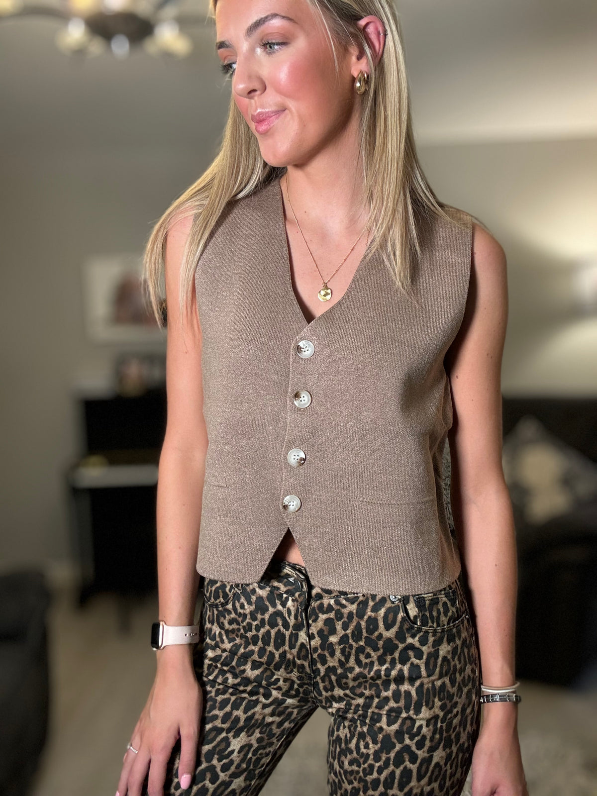 Daisy Knitted Waistcoat Taupe