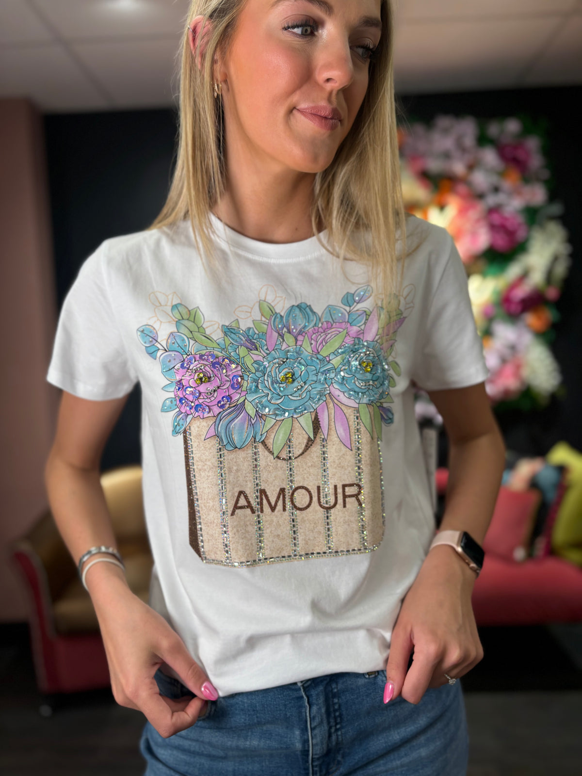 Wren Floral Amour T Shirt Blue and Purple