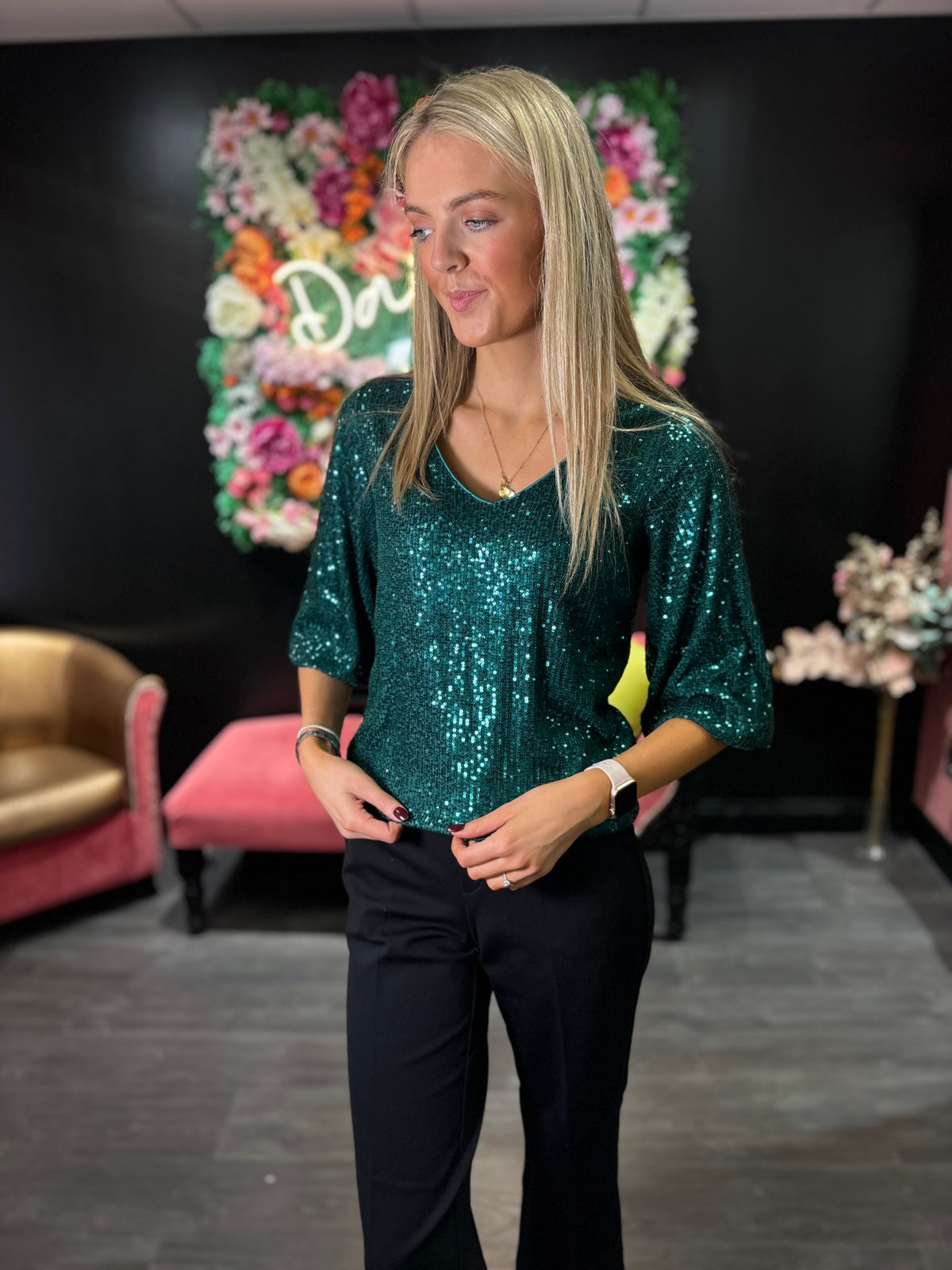 Solia Green Sequin T Shirt