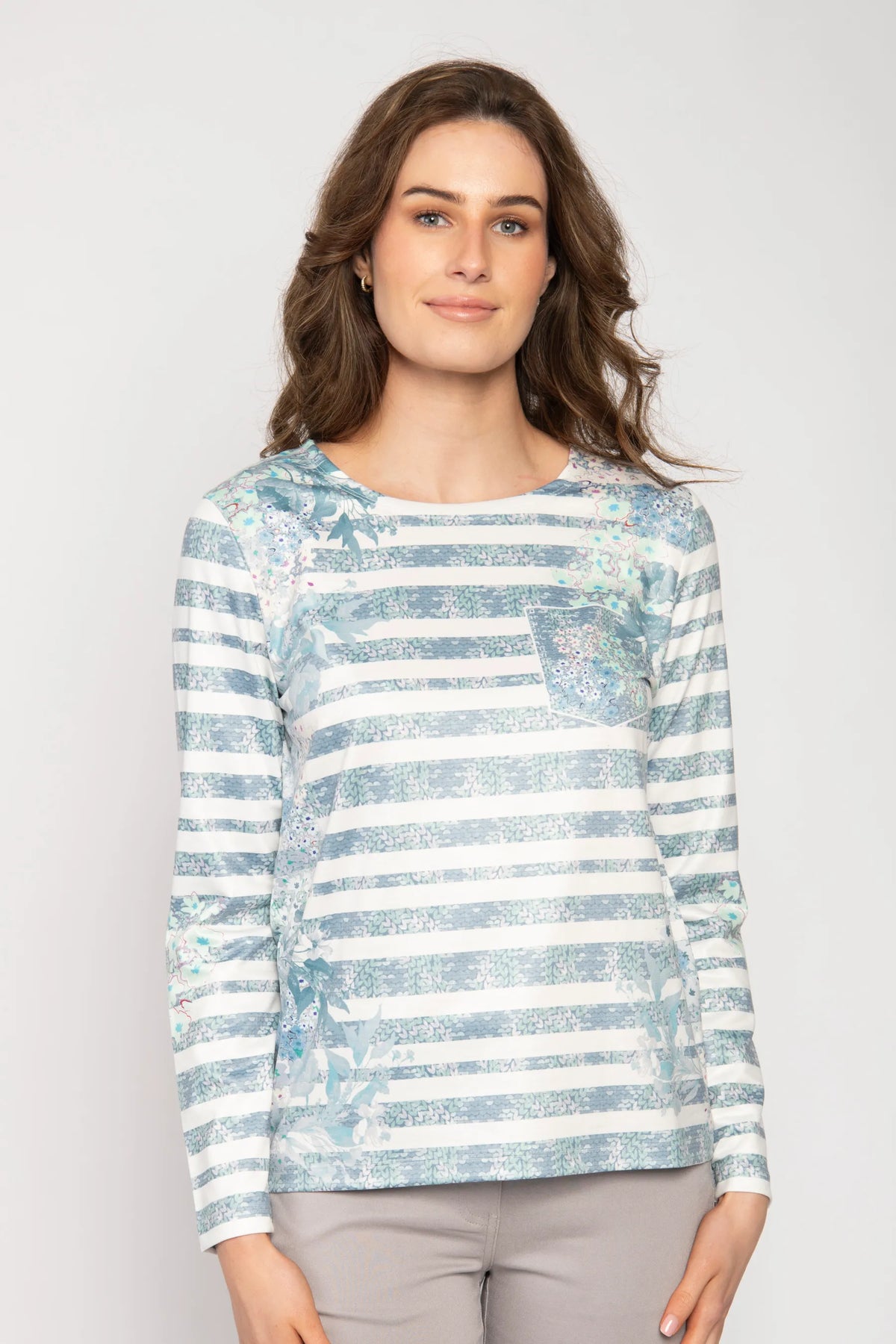 Aqua Stripe Floral Top