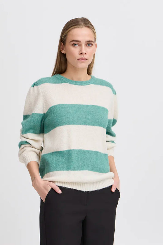 Dusty Stripe Jumper Green and Cream