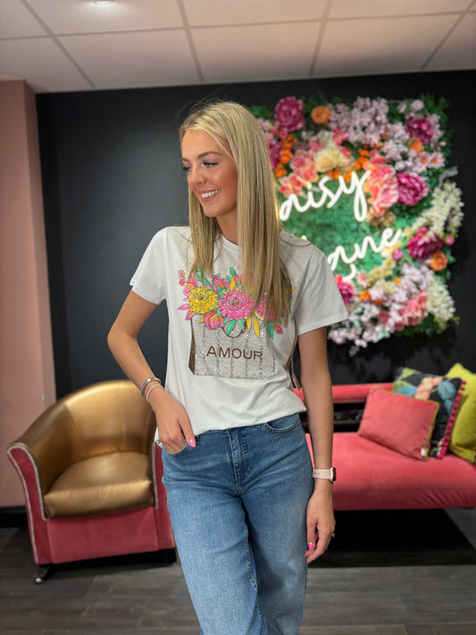 Wren Floral Amour T Shirt Pink and Yellow