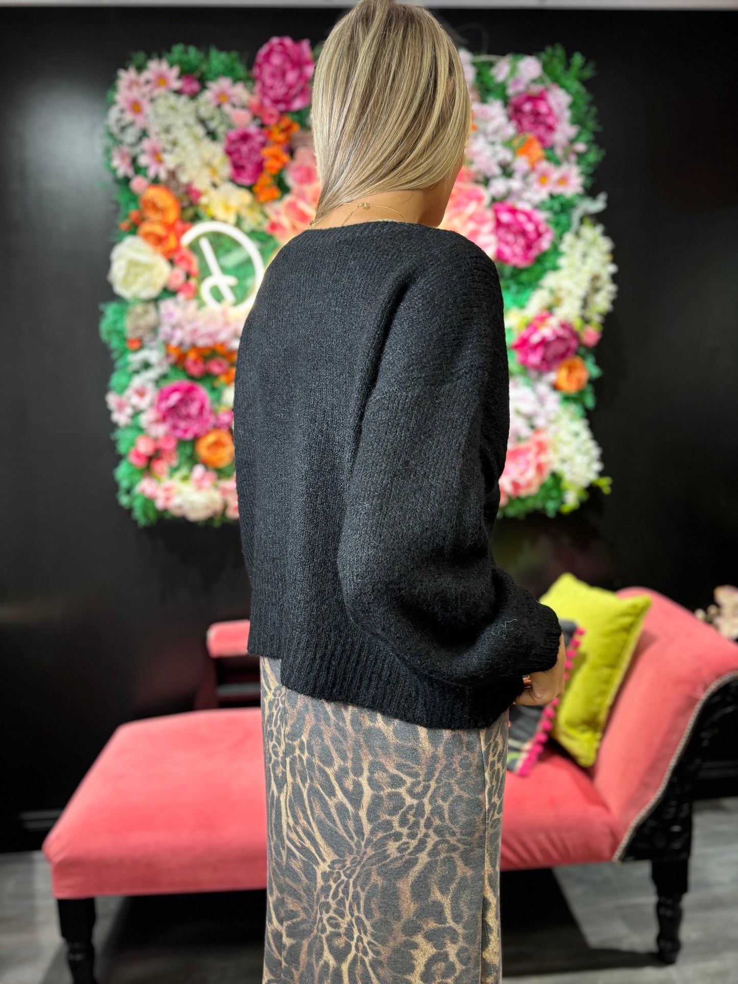 Black Leopard Tie Jumper