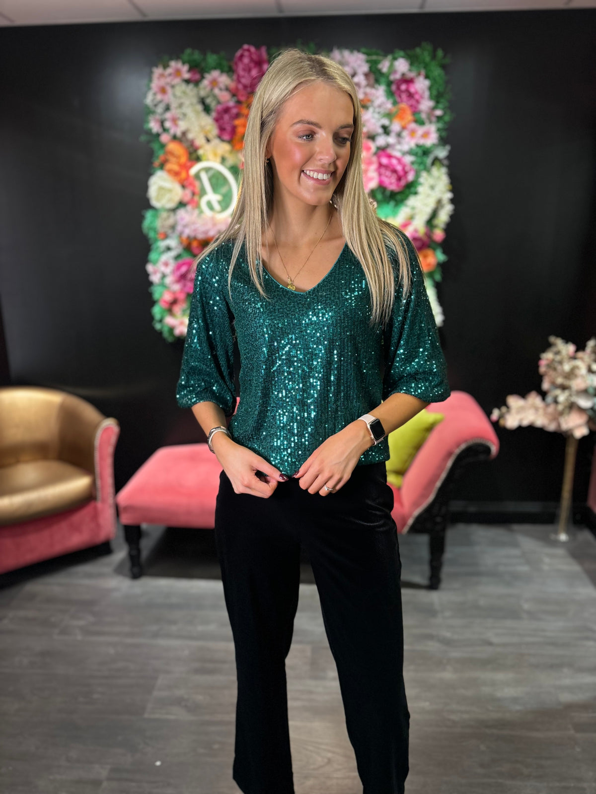 Solia Green Sequin T Shirt