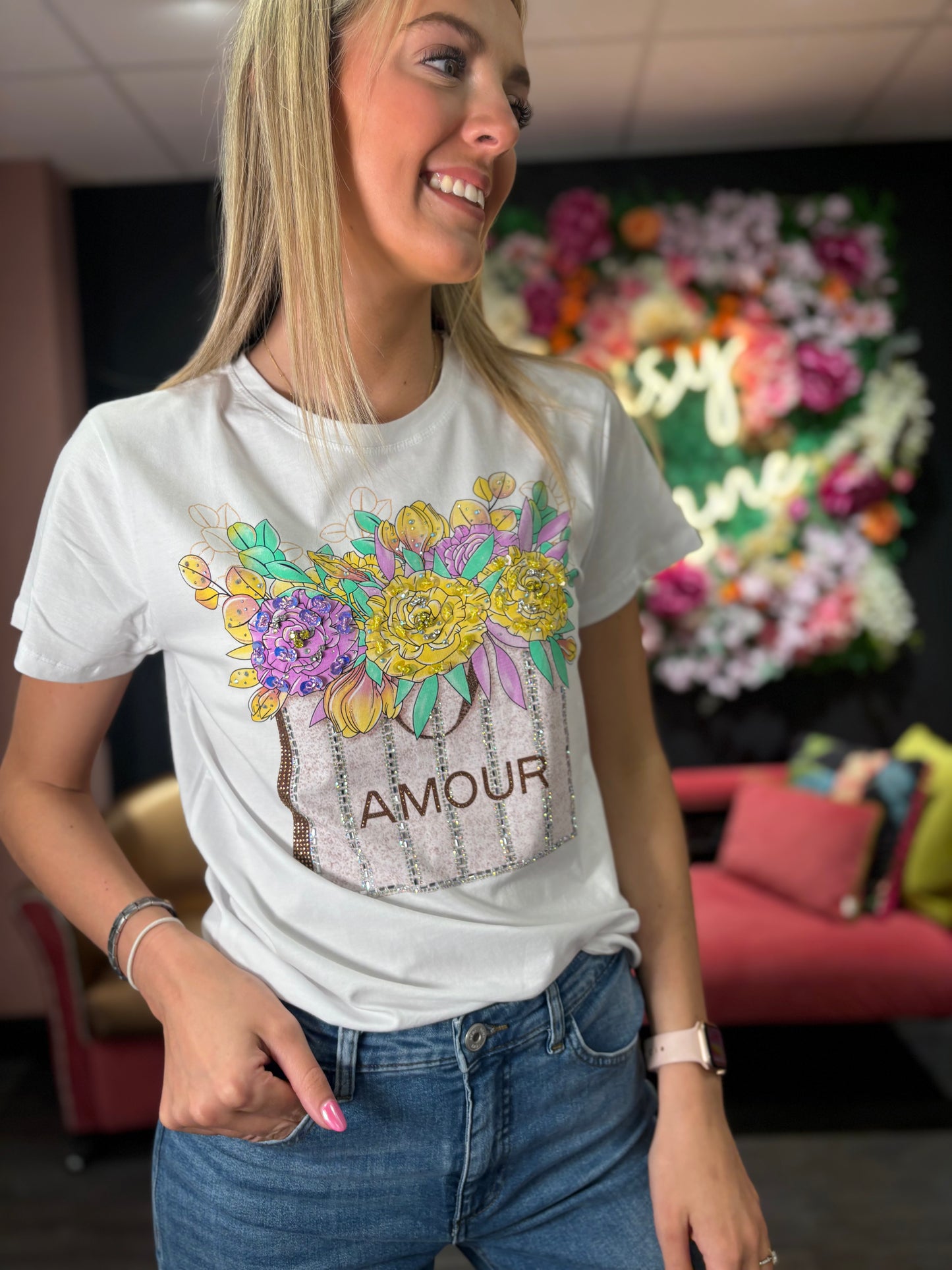 Wren Floral Amour T Shirt Purple and Yellow