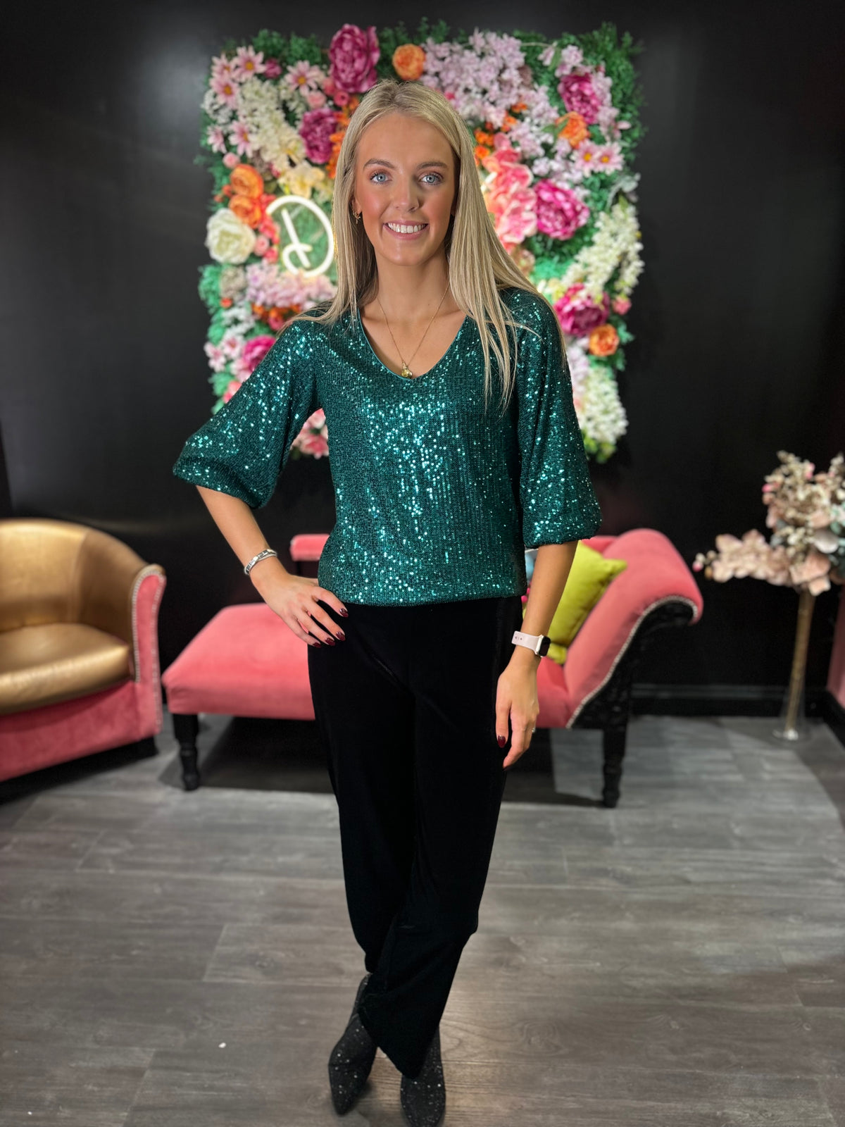 Solia Green Sequin T Shirt