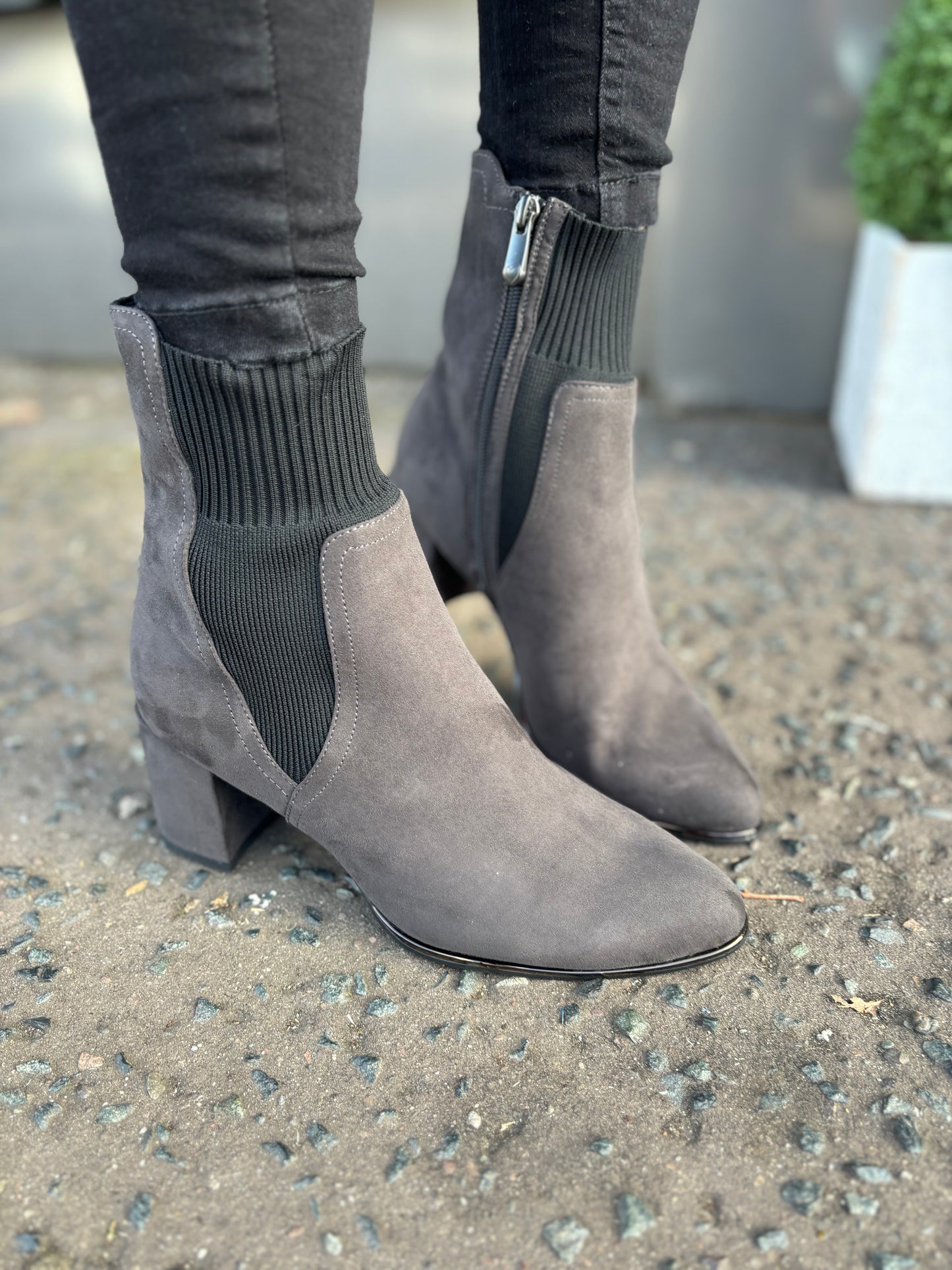 Grey Block Heeled Boots