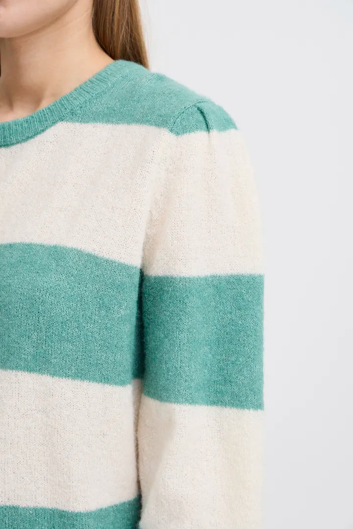 Dusty Stripe Jumper Green and Cream