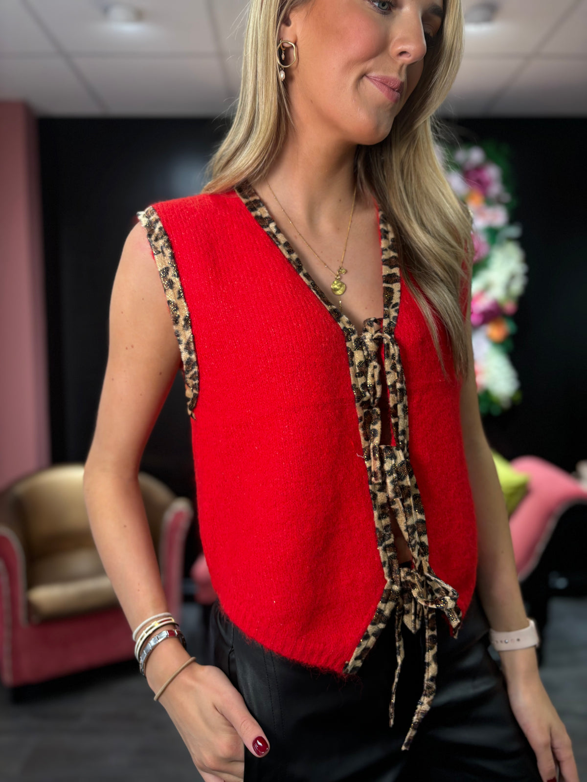 Daisy Red Leopard Waistcoat