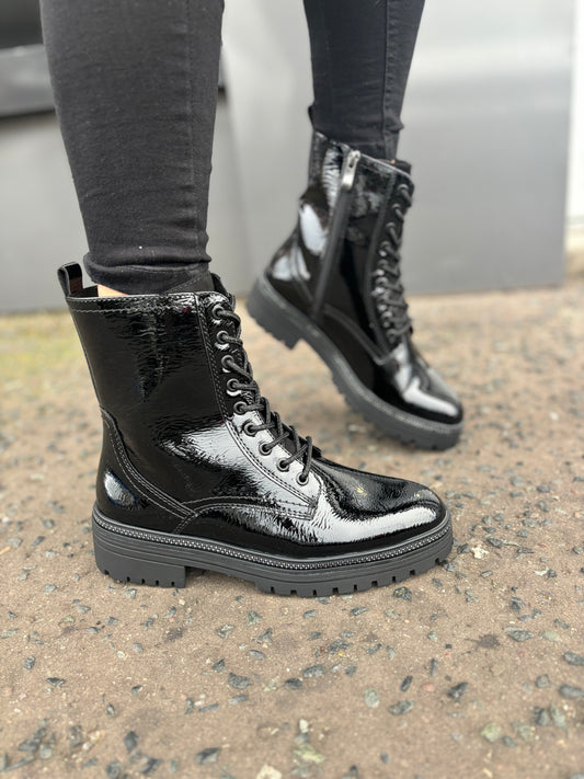 Black Patent Biker Boots