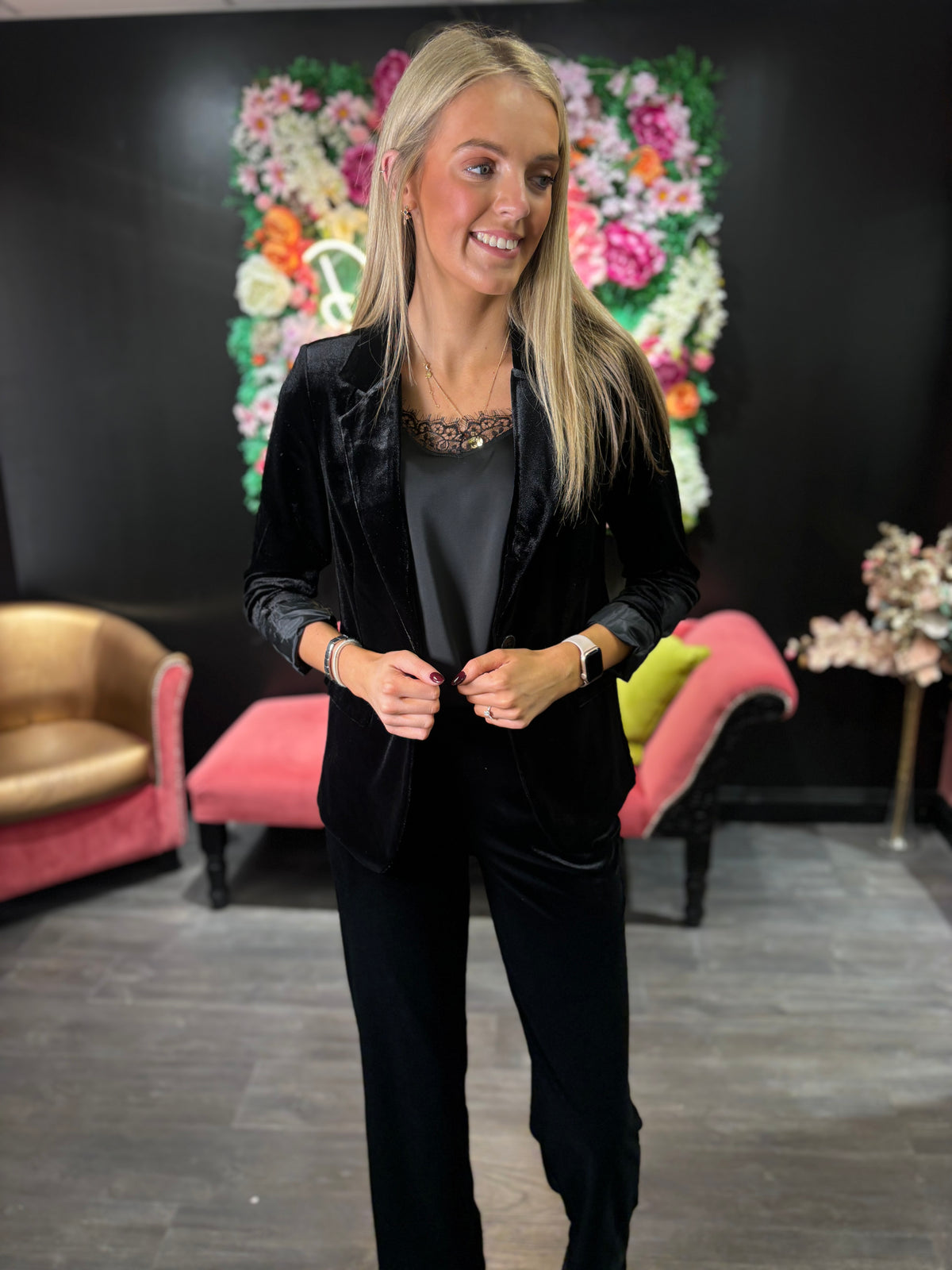 Perlina Black Velvet Blazer