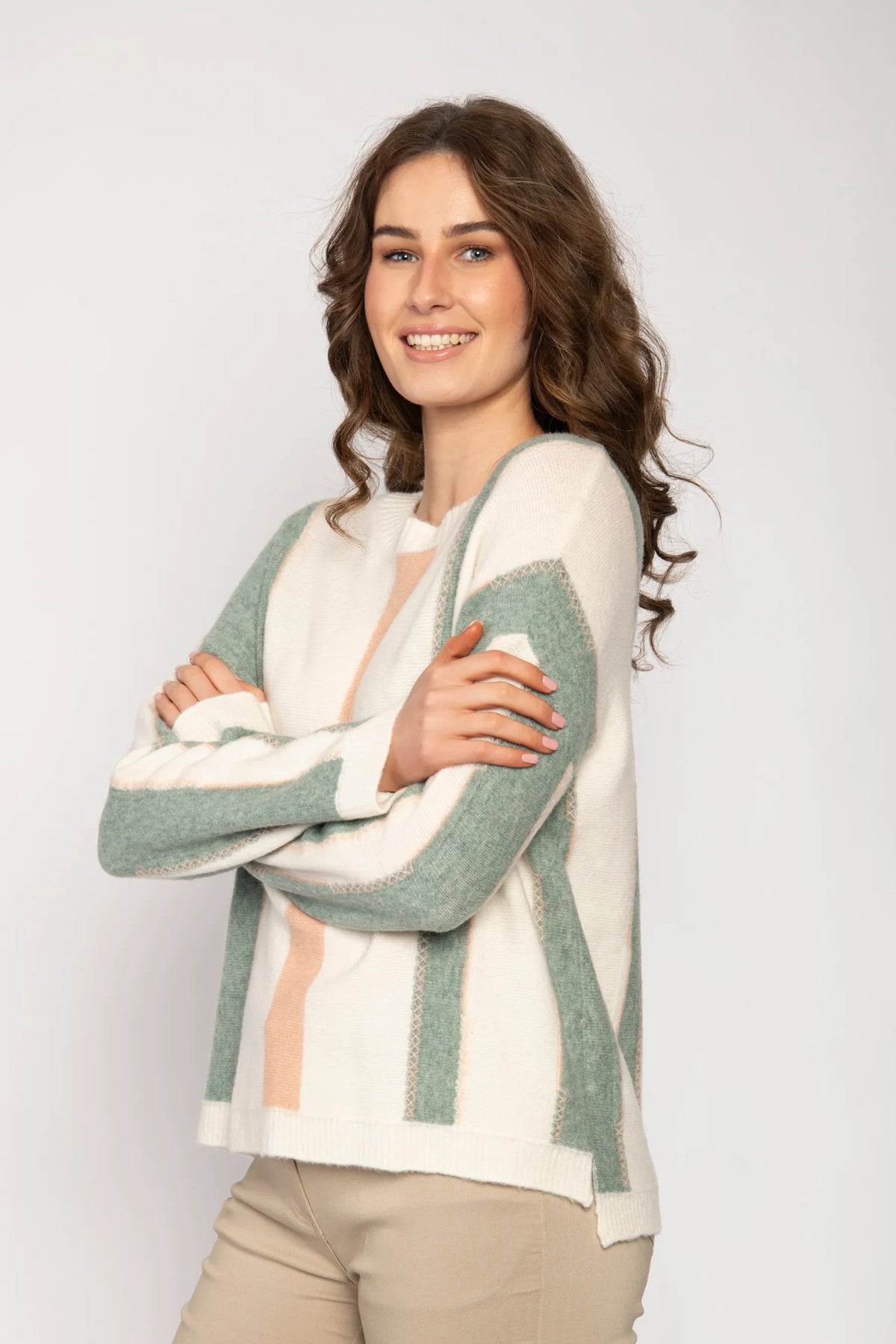 Sage Cream Thick Stripe Jumper