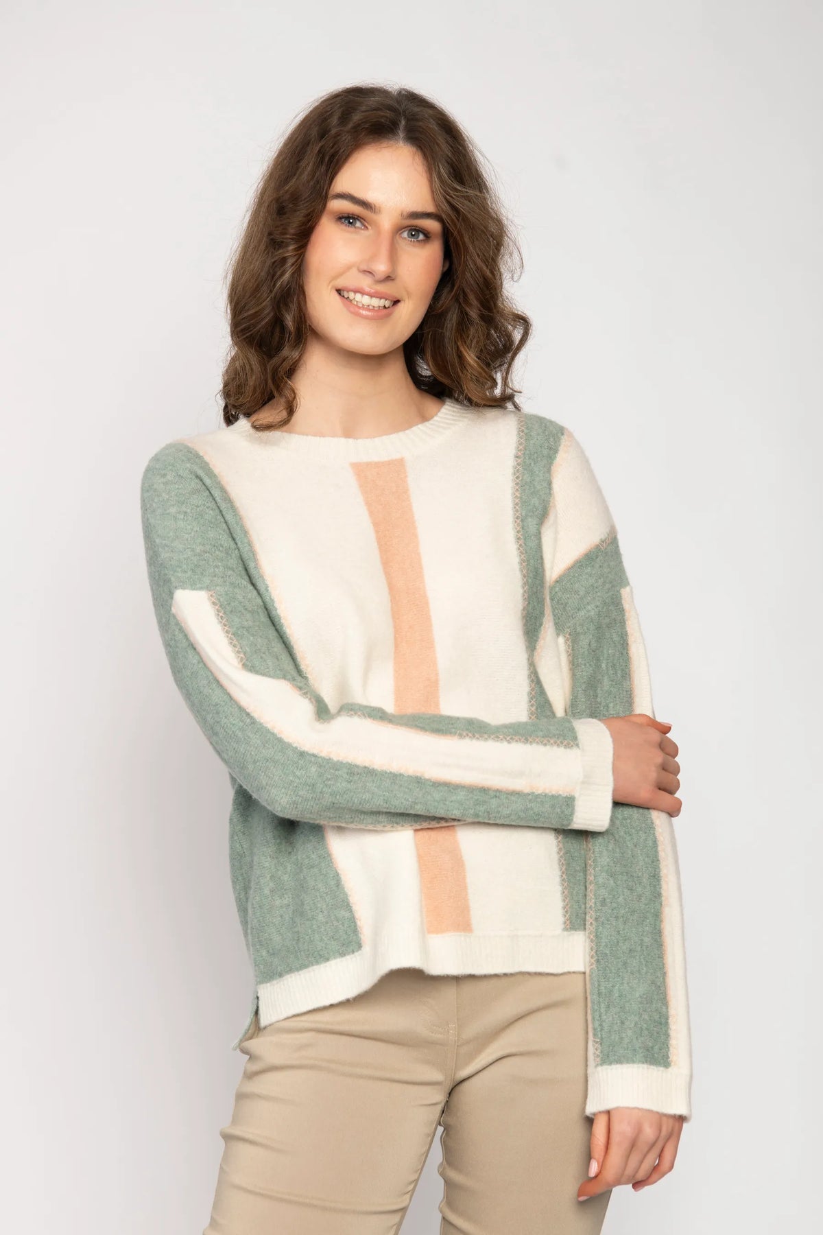 Sage Cream Thick Stripe Jumper