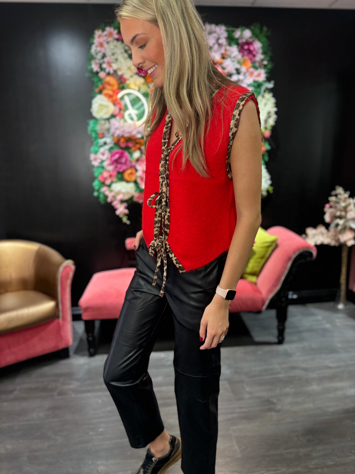 Daisy Red Leopard Waistcoat