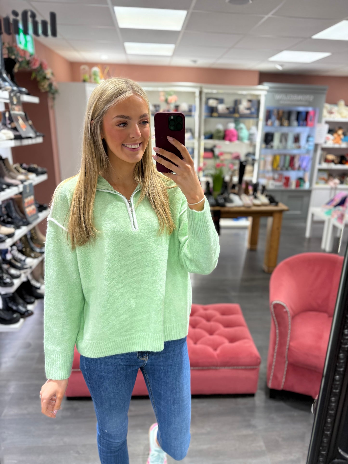 Green Stacey Half Zip Jumper