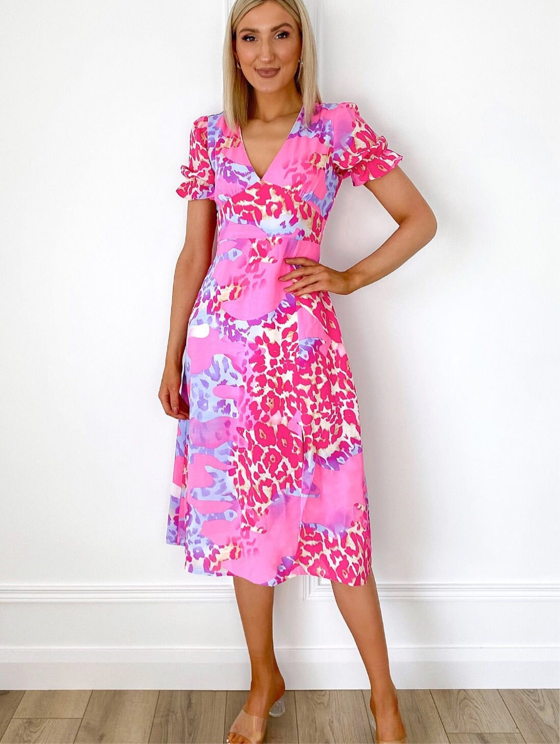 Pink & Purple Animal Print Dress With Twist Detail